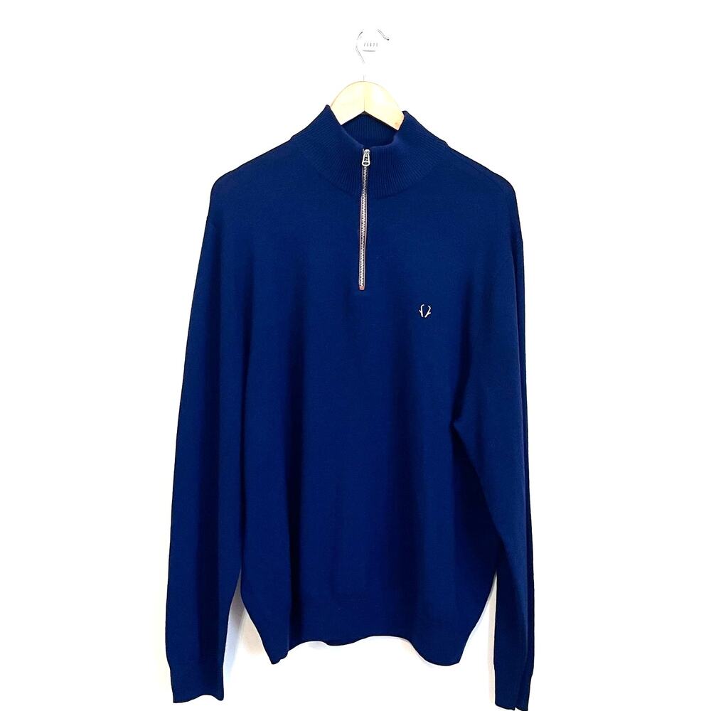 Polo Ralph Lauren Golf Mens Quarter Zip Sweater Size XL Blue Merino‎ Wool Preppy